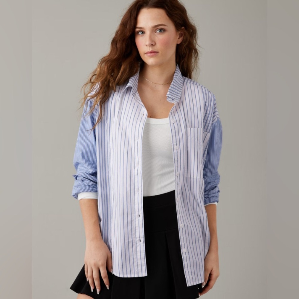 American Eagle Outfitters AE Perfect Mixed Stripe Button-Up Shirt